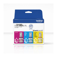 Brother BTD180CLVAL Genuine Cyan, Magenta and Yellow Ink Bottle Value Pack - 3 Pack - Up to 5,000 Pages Each