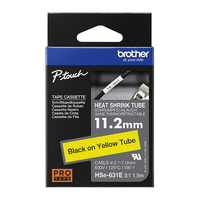 Brother HSe-631E P-touch Heat Shrink Tube, Black on Yellow, 11.2mm x 1.5m
