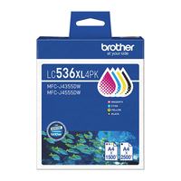 Brother LC-536XL4PK Genuine Black, Cyan, Magenta and Yellow High Yield Ink Cartridge Value Pack - 4 Pack - 2,500 Black / 1,500 Colour Pages Each