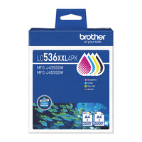 Brother LC-536XXL4PK Genuine Black and Colour Super High Yield Ink Cartridge 4 Pack - 5,000 Black / 2,500 Colour Pages Each
