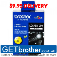 Brother LC-67BK Black Ink Cartridge Genuine - Twin pack of LC-67BK - 450 Pages each (LC-67BK2PK)