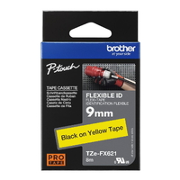 Brother TZe-FX621 P-touch Flexible ID Label Tape, Black on Yellow, 9mm x 8m