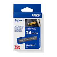 Brother TZe-PR955 P-touch Laminated Label Tape, White on Premium Silver, 24mm x 4m