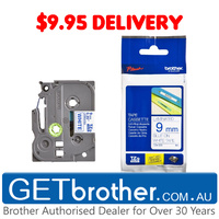 Brother 9mm Blue Text On White Tape Genuine - 8 metres (TZe-223)