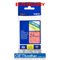 Brother 24mm Black Text On Red Tape Genuine - 8 metres (TZe-451)