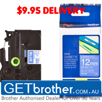 Brother 12mm White Text On Blue Tape Genuine - 8 metres (TZe-535)