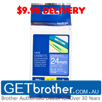 Brother 24mm White Text On Blue Tape Genuine - 8 metres (TZe-555)