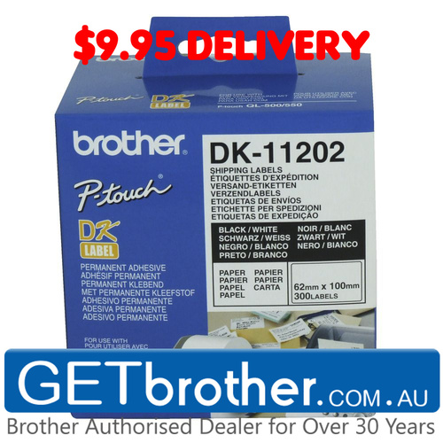 Brother DK-11202 White Label Genuine - 62mm x 100mm - 300 per roll (DK-11202)