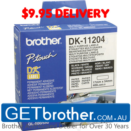 Brother DK-11204 White Label Genuine - 17mm 54mm - 400 per roll (DK-11204)
