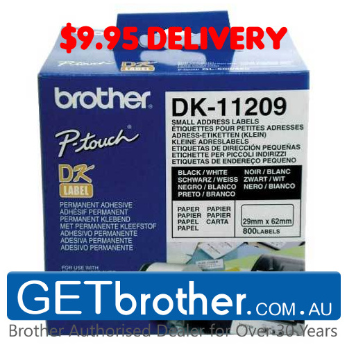 Brother DK-11209 White Label Genuine - 29mm x 62mm - 800 per roll (DK-11209)