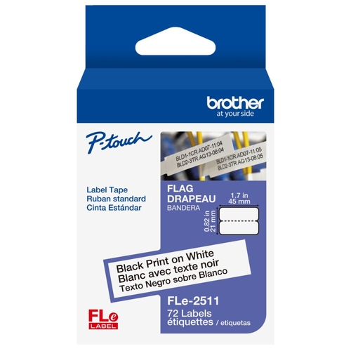 Brother FLe-2511 P-touch Die-Cut Flag Labels, Black on White - 72 Labels