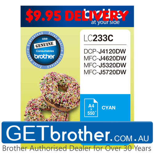 Brother LC-233 Cyan Ink Cartridge Genuine - up to 550 pages (LC-233C)
