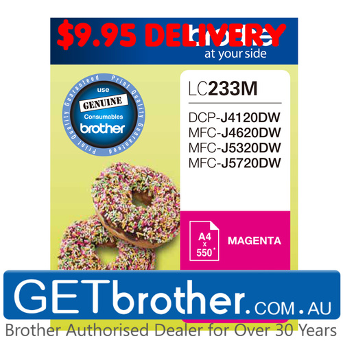 Brother LC-233 Magenta Ink Cartridge Genuine - up to 550 pages (LC-233M)