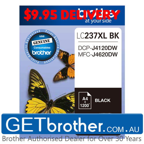 Brother LC-237XL Black Ink Cartridge Genuine - 1,200 pages (LC-237XLBK)