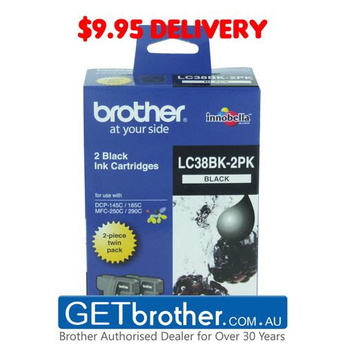 Brother LC-38BK Black Ink Cartridge Genuine - Twin pack 300 pages each (LC-38BK2PK)