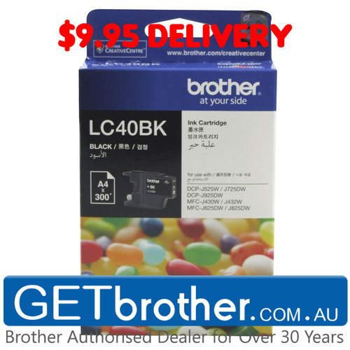 Brother LC-40BK Black Ink Cartridge Genuine - 300 pages (LC-40BK)