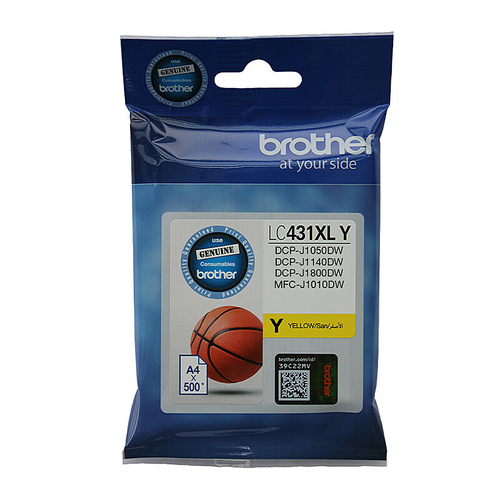 Brother LC-431XLY Genuine Yellow High Yield Ink Cartridge - Up to 500 Pages