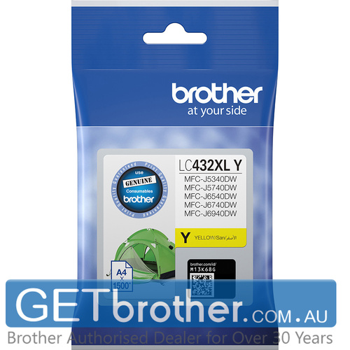 Brother LC-432XLY Yellow Ink Cartridge Genuine - 1,500 Pages (LC-432XLY)