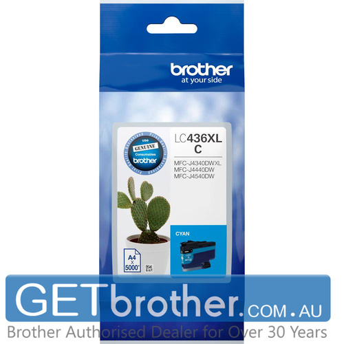 Brother LC-436XLC Cyan Ink Cartridge Genuine - 5,000 Pages (LC-436XLC)