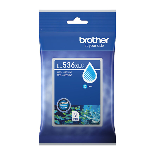 Brother LC-536XLC Genuine Cyan High Yield Ink Cartridge - Up to 1,500 Pages
