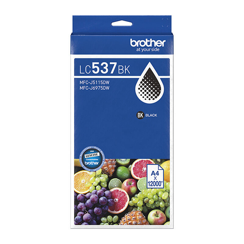 Brother LC-537BK Genuine Black Ultra High Yield Ink Cartridge - Up to 12,000 Pages