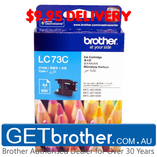 Brother LC-73 Cyan Ink Cartridge Genuine - 600 pages  (LC-73C)