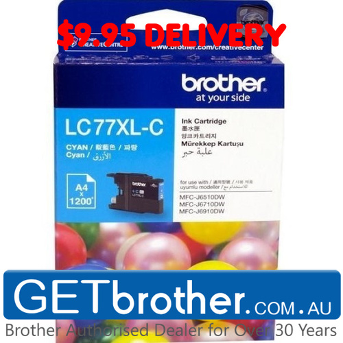Brother LC-77XL Cyan Ink Cartridge Genuine - 1,200 pages (LC-77XLC)