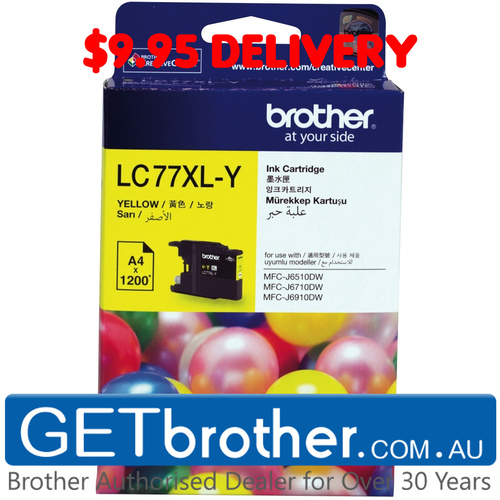 Brother LC-77XL Yellow Ink Cartridge Genuine - 1,200 pages (LC-77XLY)