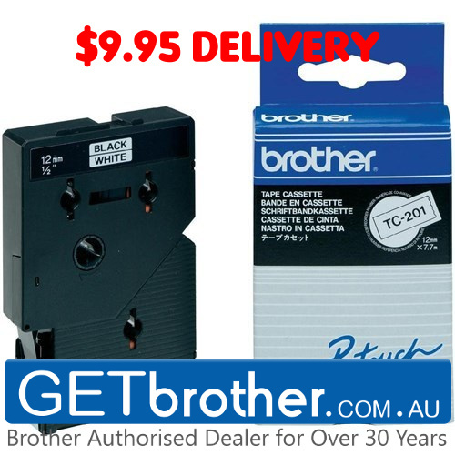 Brother 12mm Black on White - 8 meters (TC-201)