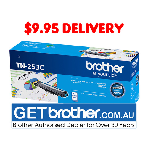 Brother TN-253C Cyan Toner Cartridge Genuine - 1,300 pages (TN-253C)
