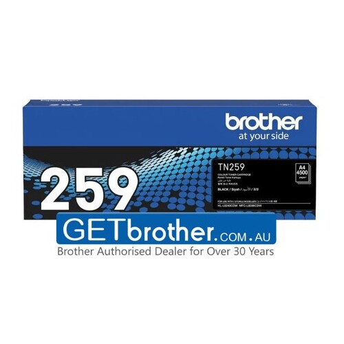 Brother TN-259BK Black Toner Cartridge Genuine (TN-259BK) - 4,500 Pages