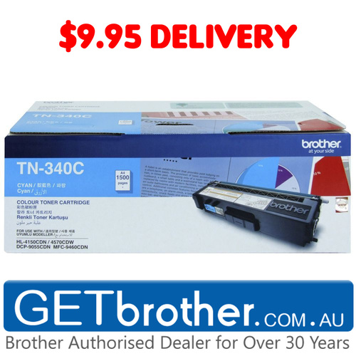 Brother TN-340 Cyan Toner Cartridge Genuine - 1,500 pgs (TN-340C)