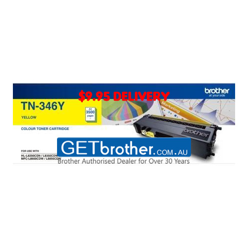 Brother TN-346 Yellow Toner Cartridge Genuine - 3,500 pages to suit BROTHER HL L8250CDN, HL L8350CDW, MFC L8600CDW, MFC L8850CDW (TN-346Y)