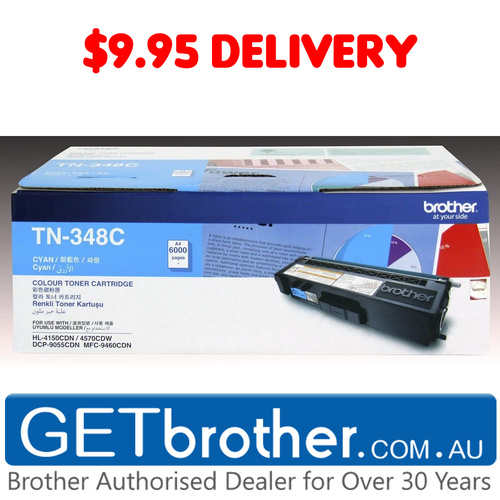 Brother TN-348 Cyan Toner Cartridge Genuine - 6,000 pgs (TN-348C)