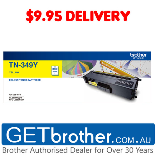 Brother TN-349 Yellow Toner Cartridge Genuine - 6,000 pages to suit BROTHER HL L9200CDW, MFC L9550CDW (TN-349Y)