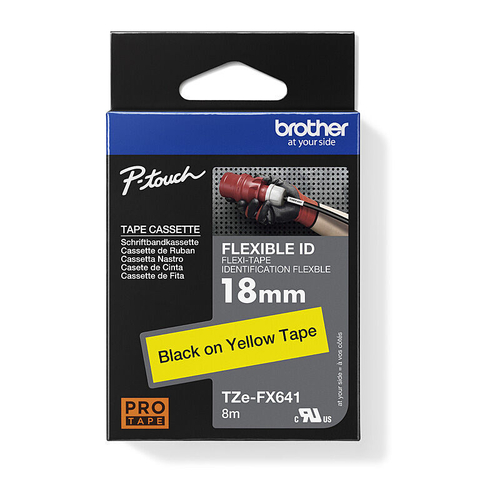 Brother TZe-FX641 P-touch Flexible ID Label Tape, Black on Yellow, 18mm x 8m