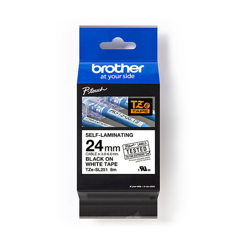 Brother TZe-SL251 P-touch Self-Laminating Label Tape, Black on White, 24mm x 8m