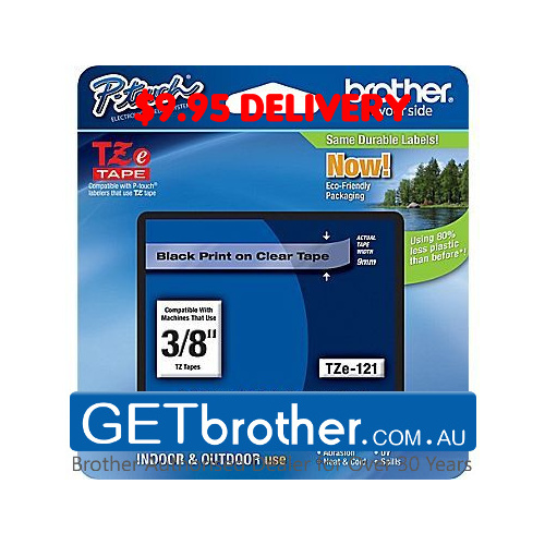 Brother 9mm Black Text On Clear Tape Genuine - 8 metres (TZe-121)