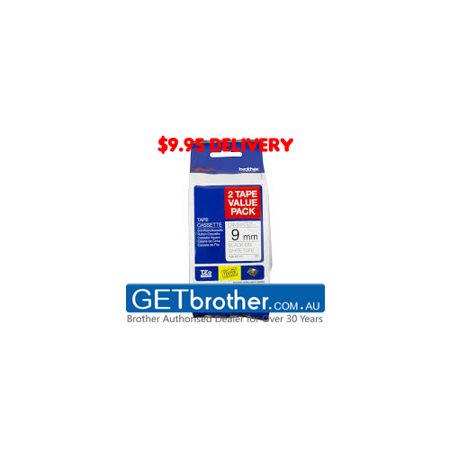 Brother 9mm Black Text On White Tape Genuine Twin - 8 meters each (TZe-221V2TWINPACK)
